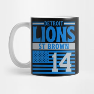 Detroit Lions Brown 14 American Flag Football Mug